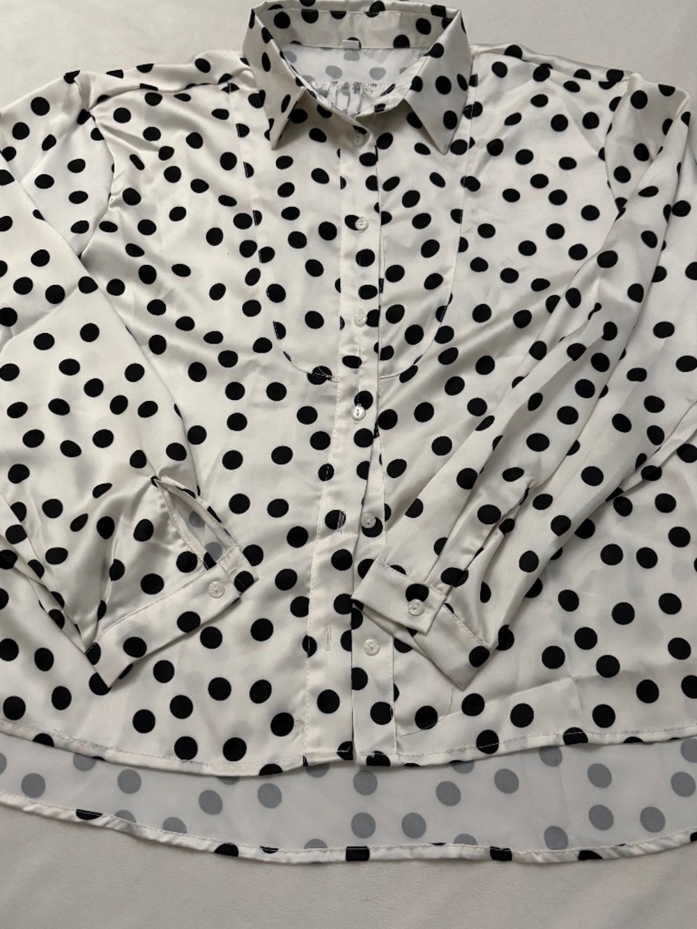 Classic White and Black Polka Dot Button-Down Blouse